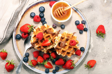 Traditional belgian waffles with fresh fruit