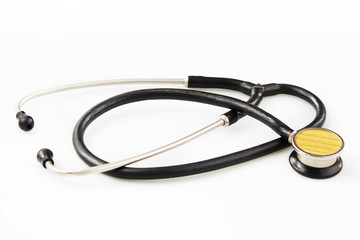 old veterinary stethophonendoscope on a white background.