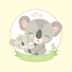 Cute koala bear with child,wild animal isolated,happy mother day banner