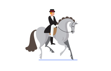 Flat style equestrian poster with a jockey on grey horse.