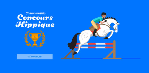 Equestrian championship poster design in cartoon style.