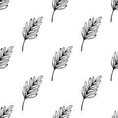 Leaf seamless vector pattern. Hand sketched leaves on white background