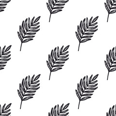 Leaf seamless vector pattern. Hand sketched leaves on white background