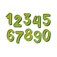 Cute green Handdrawn numbers set for kids made in vector. Doodle math elements from 0 to 9. Isolated characters. 