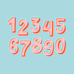 Cute pink Handdrawn numbers set for kids made in vector. Doodle math elements from 0 to 9. Isolated characters. 