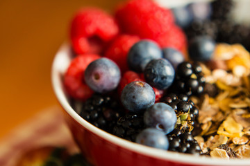 Healthy breakfast concept with oat flakes and berries