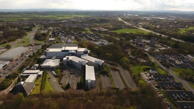 Aerial footage looking over the new town of Cumbernauld from the Town Centre.