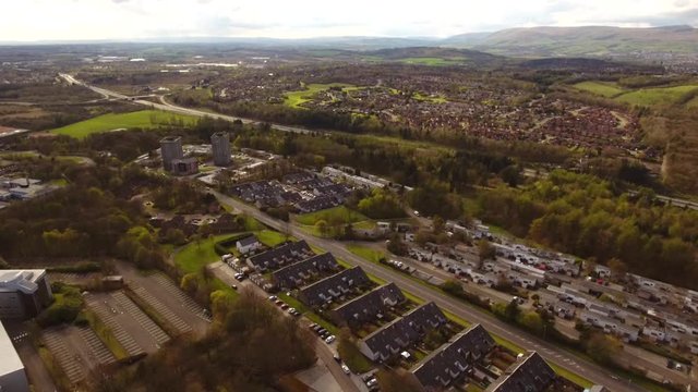 Aerial footage looking over the new town of Cumbernauld from the Town Centre.