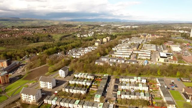 Aerial footage looking over the new town of Cumbernauld from the Town Centre.