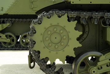 drive wheel and a fragment of tank caterpillar closeup