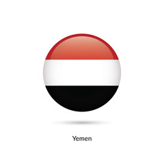 Yemen flag - round glossy button. Vector Illustration