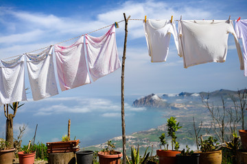 view from the Erice mountain with laundry