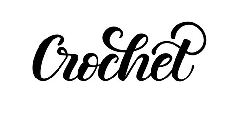 Crochet hand lettering text for logotype, hand made store, blog, tutorial, workshop,  icon. Vector illustration for postcard, card, invitation, poster, banner template. Lettering typography.
