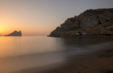 Fototapeta na wymiar Sunrise on a beach in Aguilas, Murcia