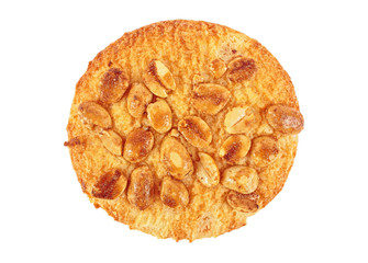 Cookie with peanuts isolated on a white background, top view.