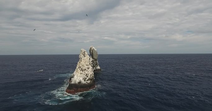 Aerial shots of roca partida rock, revillagigedo archipelago, Mexican pacific.