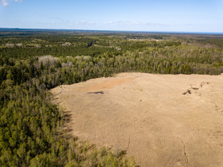 drone image. aerial view of rural area with fields and forests