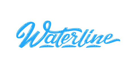 Waterline text for logotype, badge and icon. Vector illustration for design t-shirts, banners, labels, clothes, apparel, extreme sports competition. Vector illustration of handwritten letterin