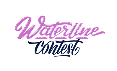 Waterline contest text for logotype, badge and icon. Vector illustration for design t-shirts, banners, labels, clothes, apparel, extreme sports competition. Vector illustration of handwritten letterin