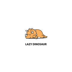 Lazy dinosaur, cute triceratops sleeping icon, logo design, vector illustration