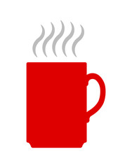 Vector flat illustration, red coffee or tea cup icon.