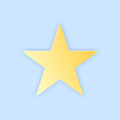 Vector illustration, yellow simple star in papercut style with transparent shadows isolated on blue background
