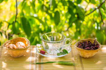 Black tea beautifully composed in the nature