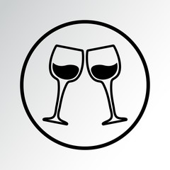Two wine glasses, black round icon. Vector illustration