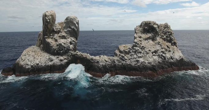 Aerial shots of roca partida rock, revillagigedo archipelago, Mexican pacific.