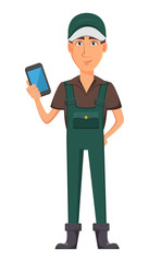 Gardener man, cartoon character in uniform