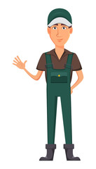 Gardener man, cartoon character in uniform