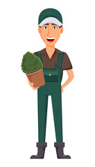 Gardener man, cartoon character in uniform