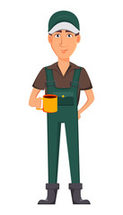 Gardener man, cartoon character in uniform