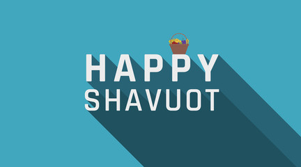 Shavuot holiday greeting with harvest wicker basket icon and english text
