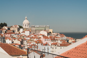 Fototapeta premium View of the building's roofs next to the port of Lisbon, Portugal.