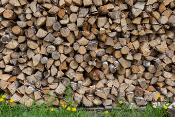 Pile of wood logs ready for winter