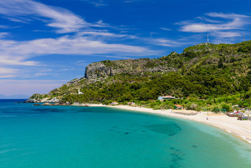 The scenic Potami beach, a popular destination on the Greek island of Samos, Greece