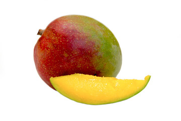 Mango with slice on a white background