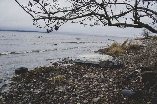 boat on the shore's edge