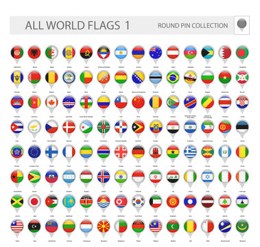 Round Pin Icons of All World Flags. Part 1