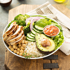 Healthy lunch bowl with grilled chicken