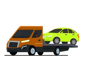 portrait of a tow truck woker with a towed car