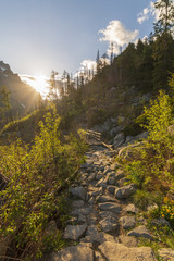 Mountain trail at sunset, Tatras mountains, Slovakia