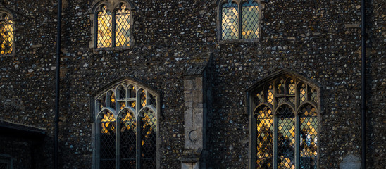 Church Stained Glass Illuminated by Sunset