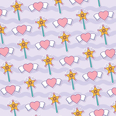 background with magic wand and hearts pattern,  colorful design. vector illustration