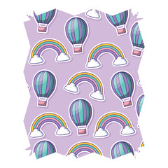 abstract frame of hot air balloon and rainbow pattern over white background, vector illustration