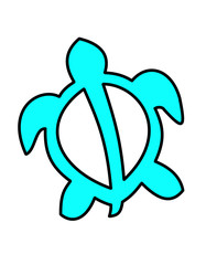 Naklejka premium ウミガメ(水色、線)