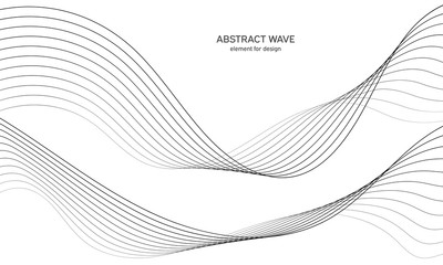 Abstract wave element for design. Digital frequency track equalizer. Stylized line art background. Vector illustration. Wave with lines created using blend tool. Curved wavy line, smooth stripe.