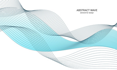 Abstract wave element for design. Digital frequency track equalizer. Stylized line art background. Vector illustration. Wave with lines created using blend tool. Curved wavy line, smooth stripe.