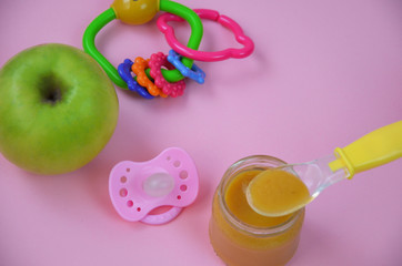 Fresh, organic pureed fruits for baby. Shot for a story on homemade, organic, healthy baby foods.